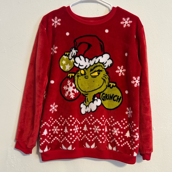Small Grinch Christmas Sweater Red Green Soft Fuzzy Santa Sweater Ugly Sweater - Picture 1 of 3